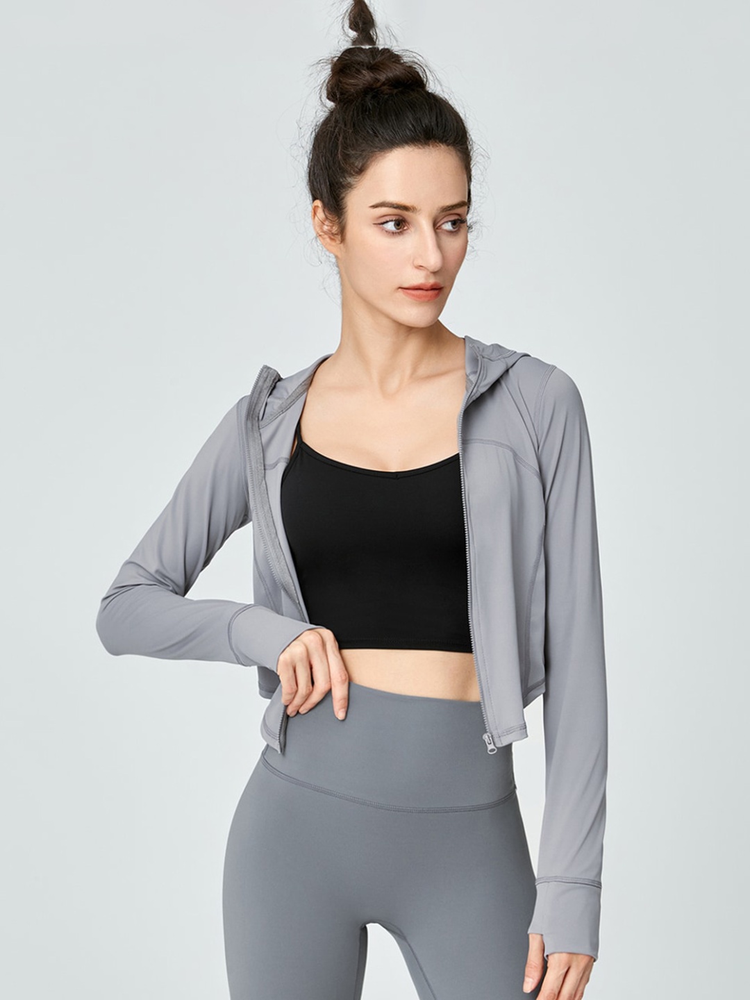 

JC Collection Lightweight Hooded Crop Sporty Jacket, Grey