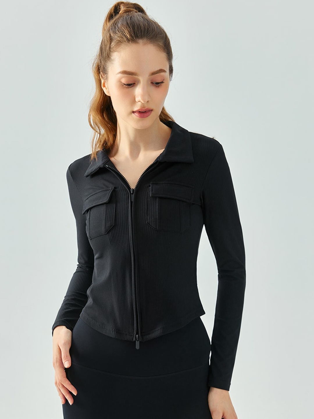 JC Collection Lightweight Spread Collar Sporty Jacket, Black