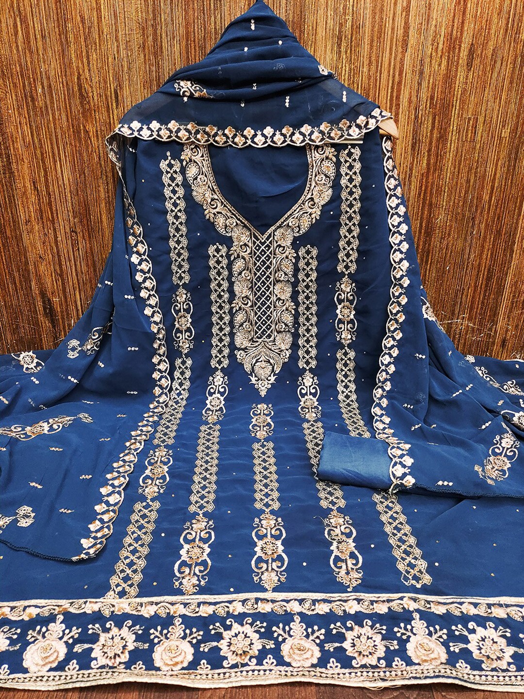 

Lilots Embroidered Unstitched Dress Material, Blue