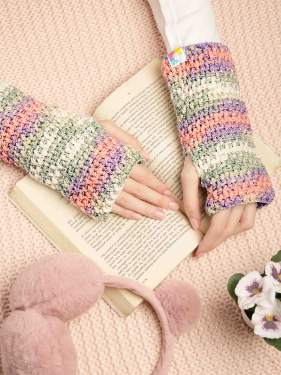 

Magic Needles Women Fingerless Acrylic Mittens, Multi