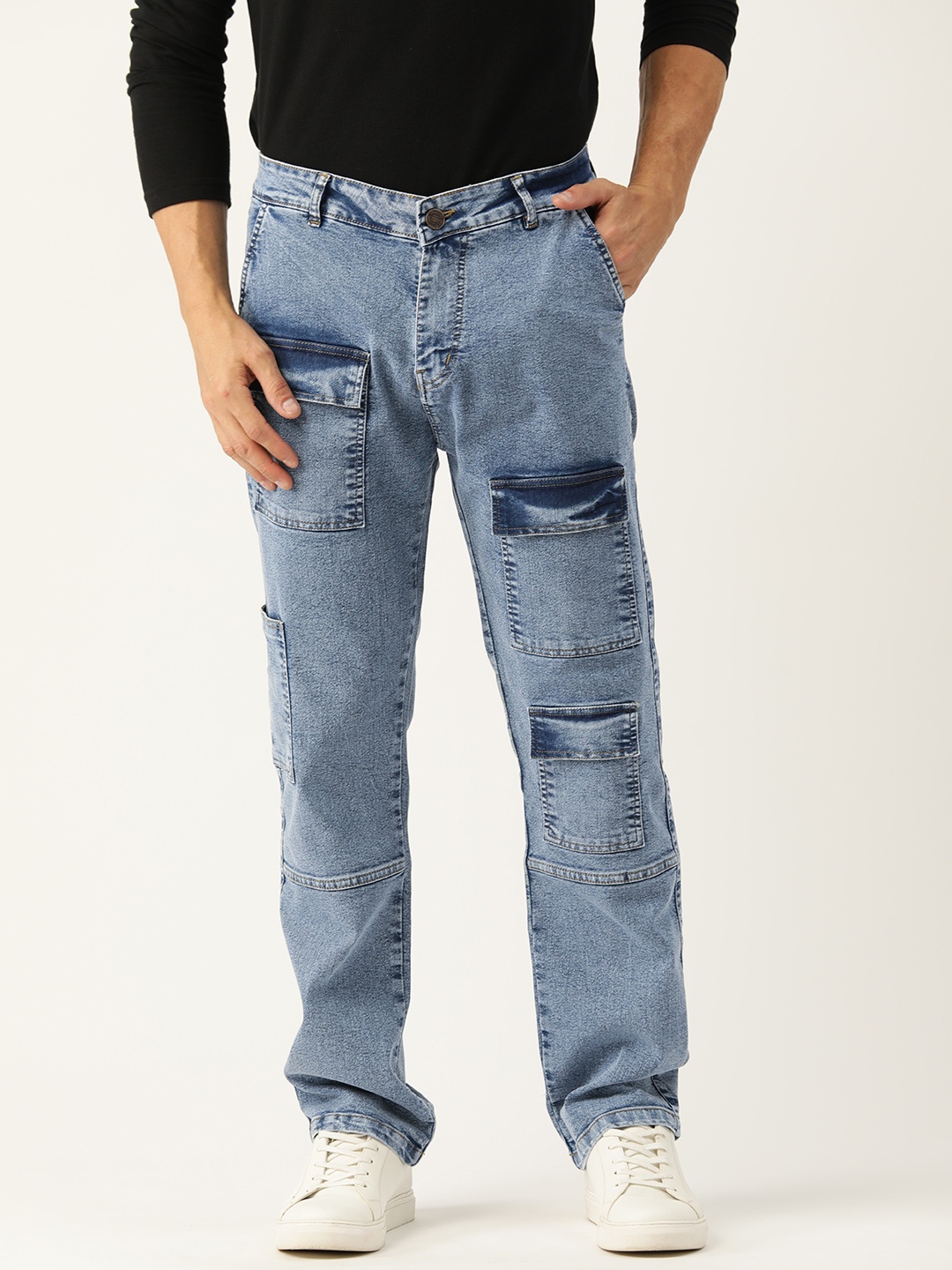 

PARIS HAMILTON Men Relaxed Fit Heavy Fade Acid Wash Stretchable Jeans, Blue