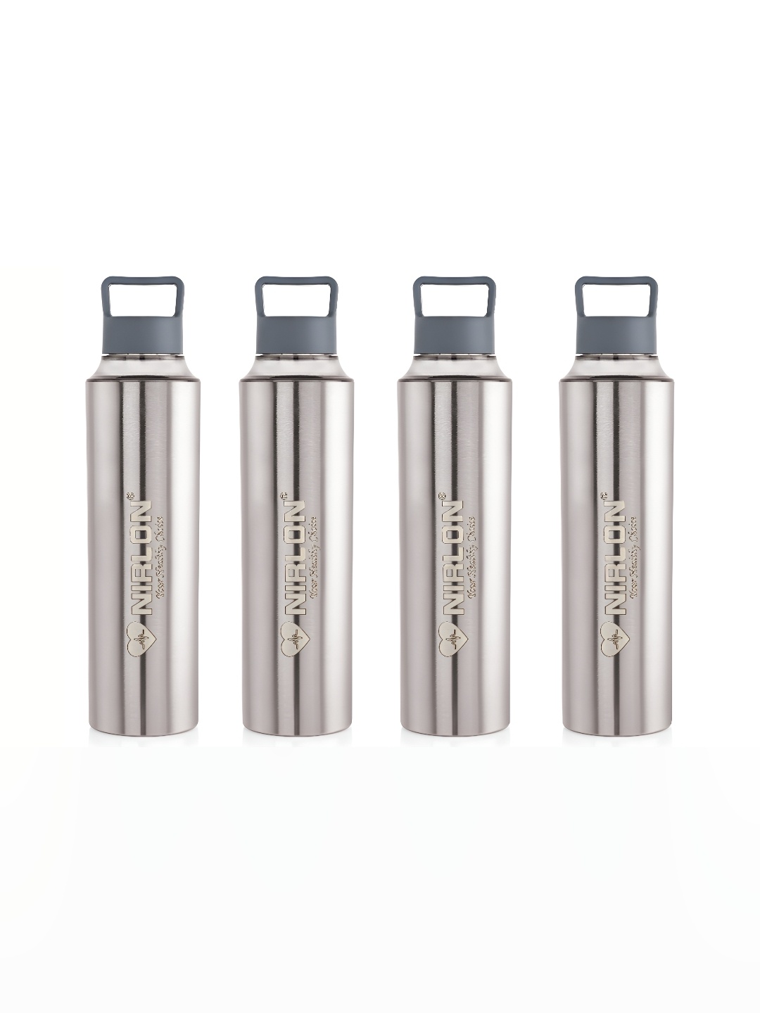 

NIRLON Grey & Silver Toned 4 Pieces Stainless Steel Solid Water Bottles 900 ml Each