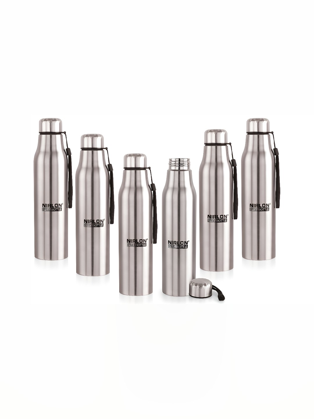 

NIRLON Silver-Toned 6 Pieces Stainless Steel Solid Water Bottle 650ml