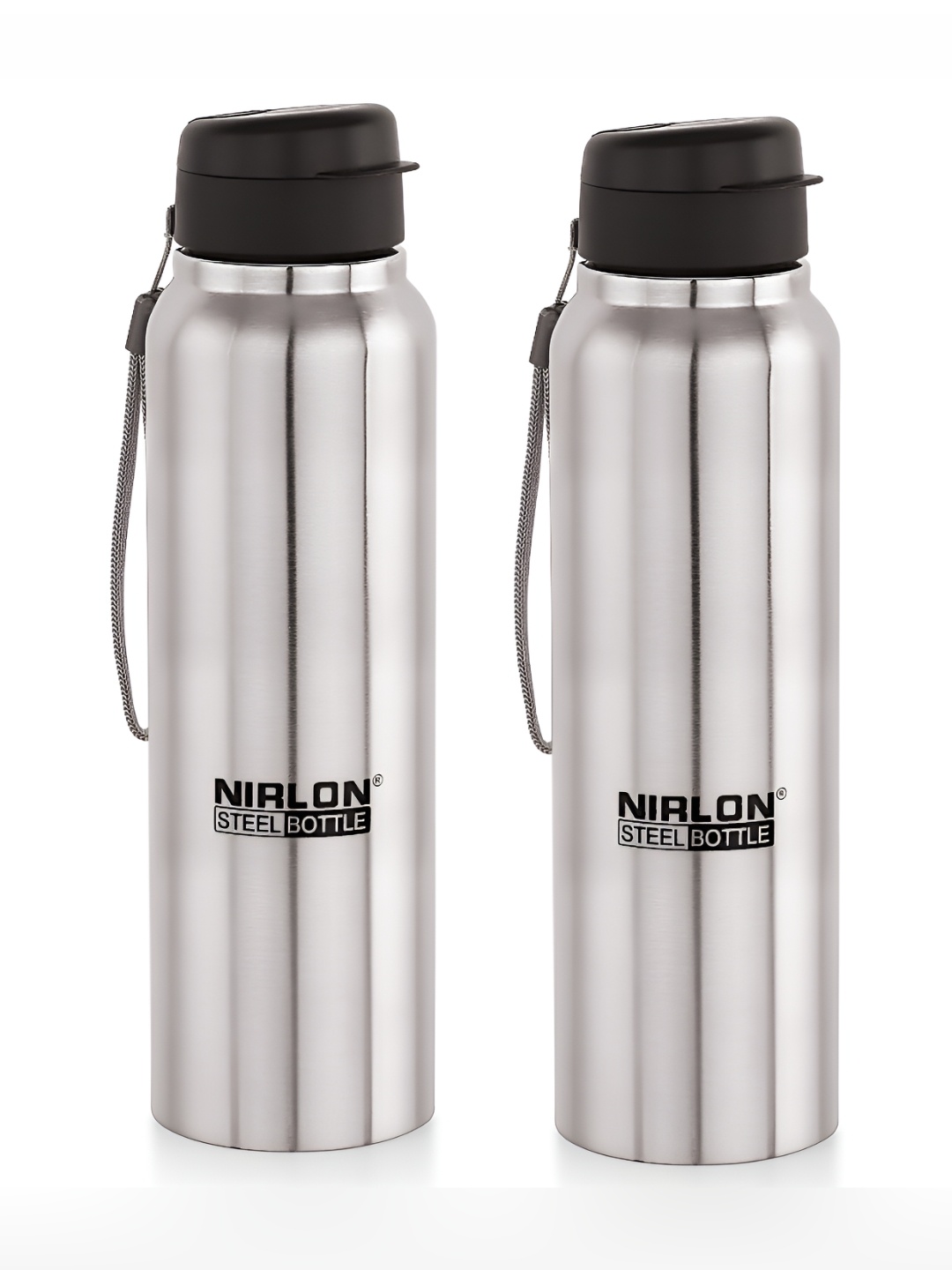 

NIRLON Silver-Toned 2 Pieces Superb Flip Stainless Steel Single Wall Water Bottle 1L