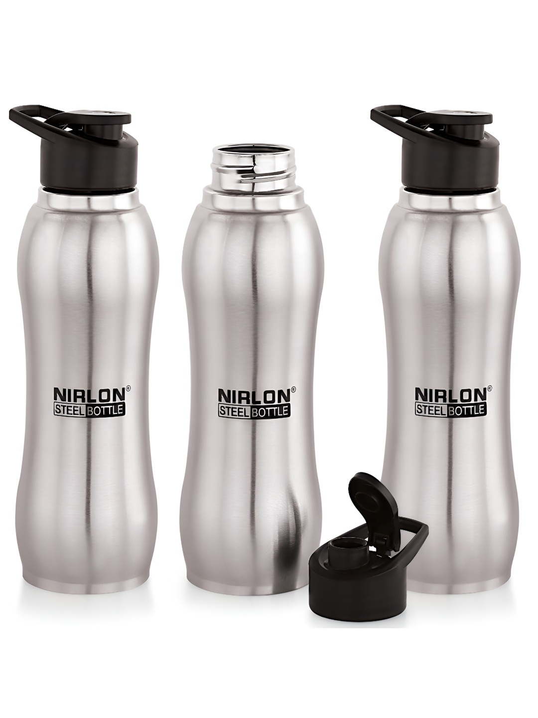 

NIRLON Silver-Toned 3 Pieces Aqua Flip Single Wall Stainless Steel Water Bottle 750ml