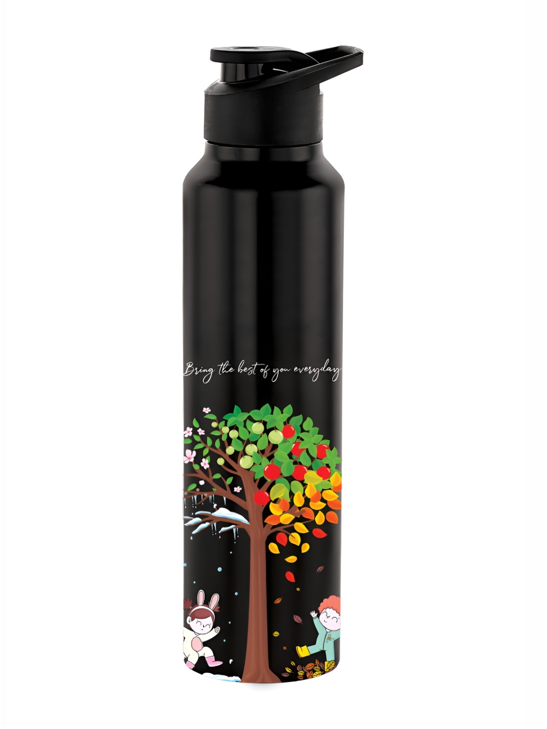 

NIRLON Black Classic Flip UV Printed Single Wall Stainless Steel Water Bottle 1L