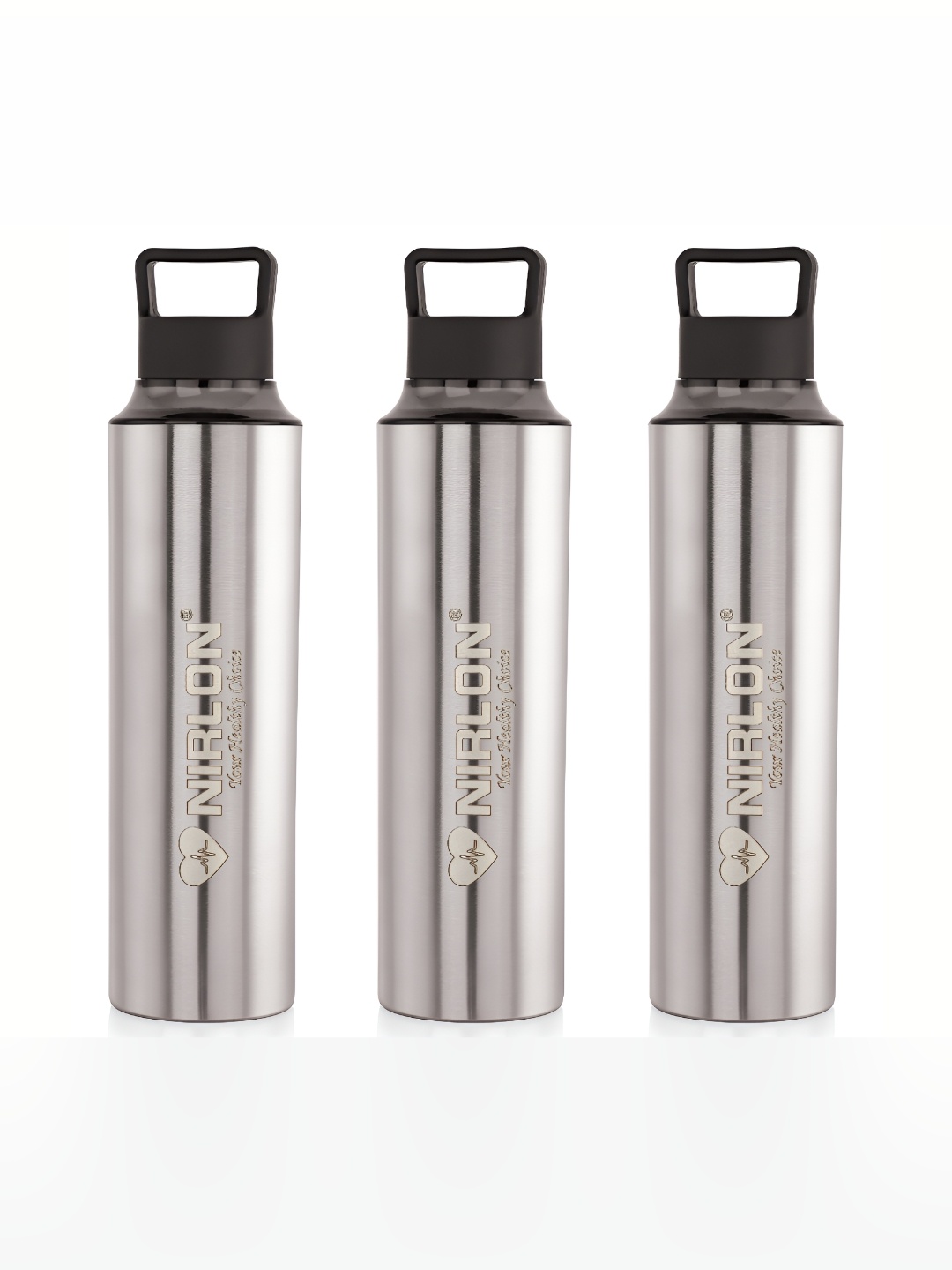 

NIRLON Black & Silver toned 3 Pieces Stainless Steel Water Bottle 900 ml