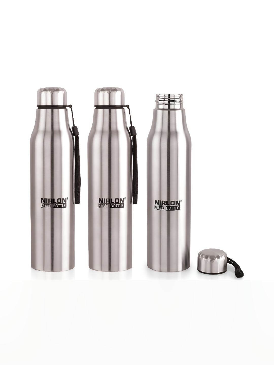 

NIRLON Silver-Toned 3 Pieces Stainless Steel Solid Water Bottle 650 ml
