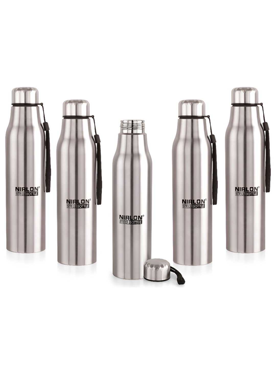 

NIRLON Silver-Toned 5 Pieces Stainless Steel Solid Water Bottle 950 ml