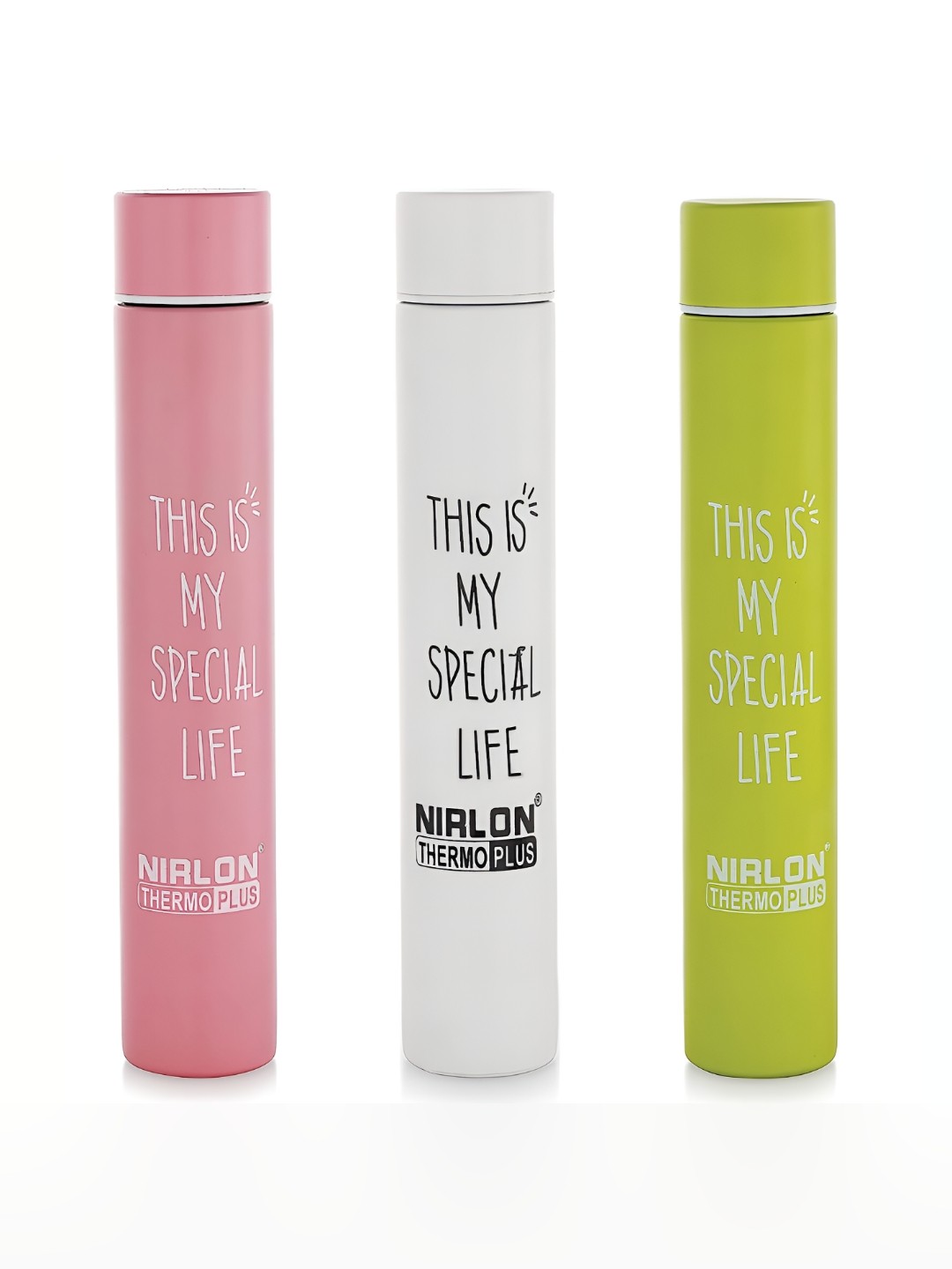 

NIRLON Pink & White 3 Pieces Typography Stainless Steel Water Bottles 310 ml Each