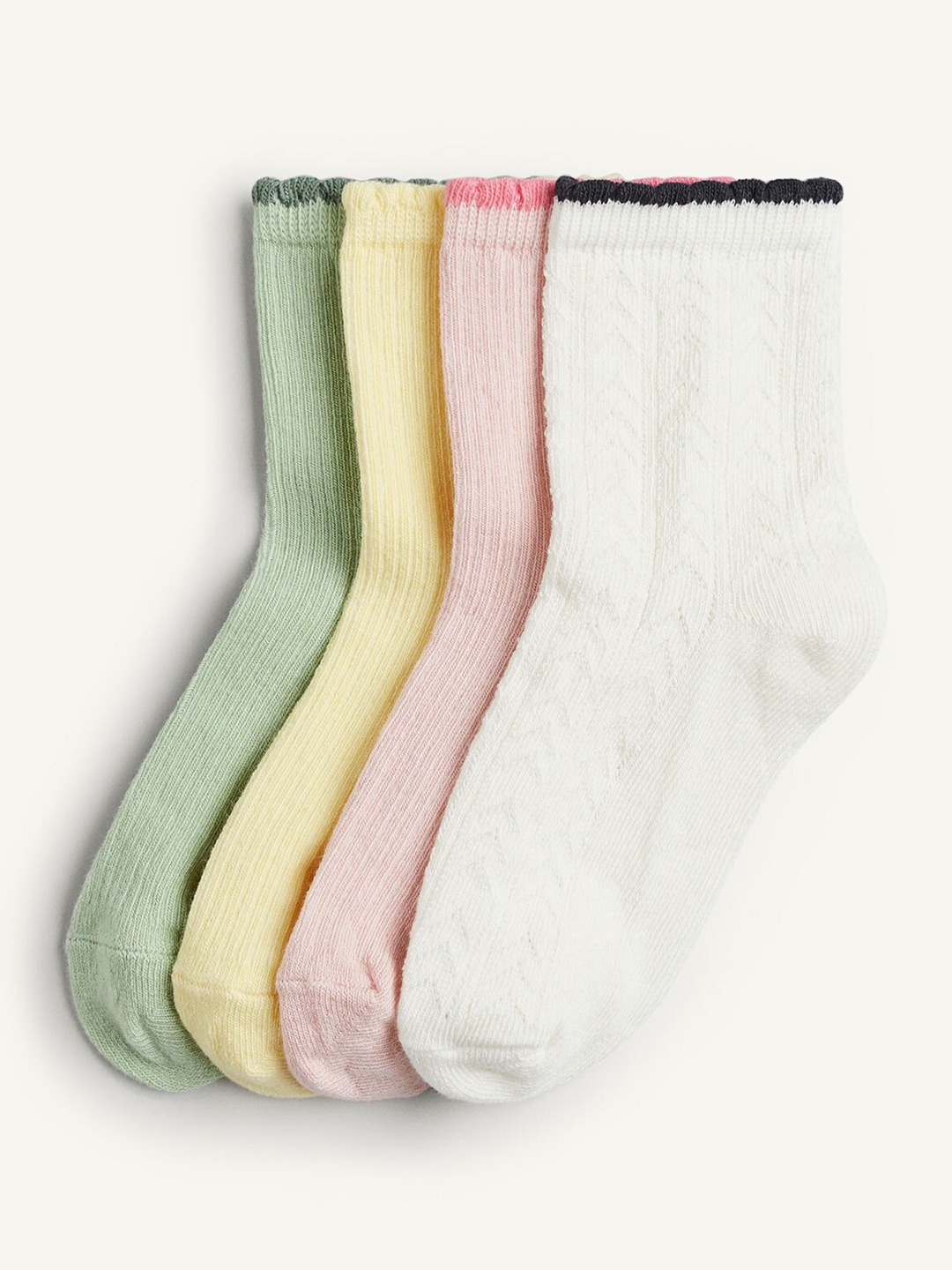 

H&M Girls 4-Pack Frill-Trimmed Socks, Green