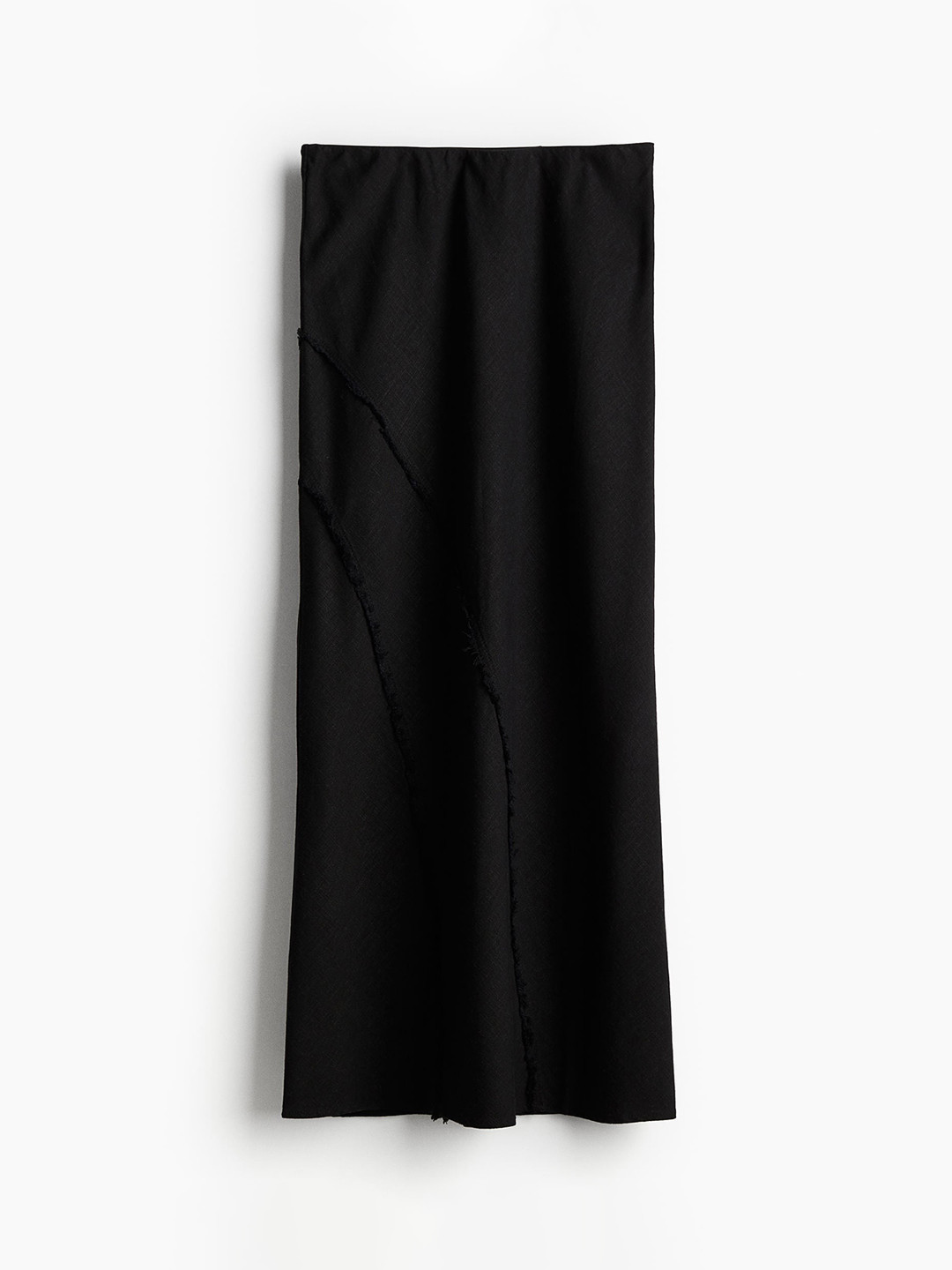 

H&M Women Frayed-Edge Linen-Blend Skirt, Black