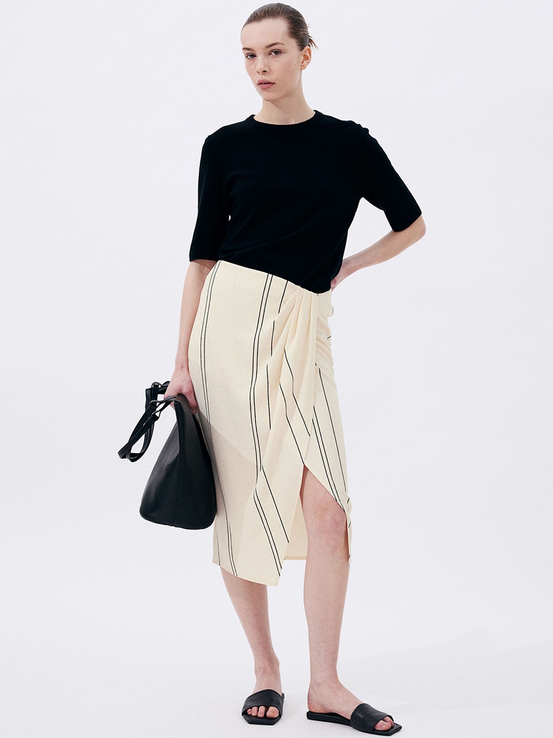 

H&M Textured-Knit Wrap Skirt, Off white