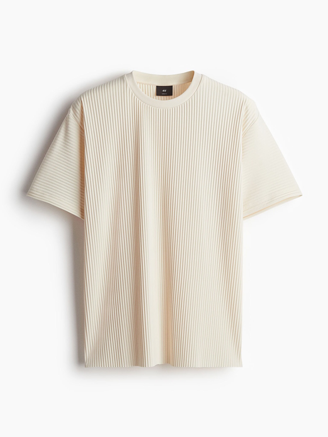 

H&M Men Loose Fit Pleated T-shirt, Beige