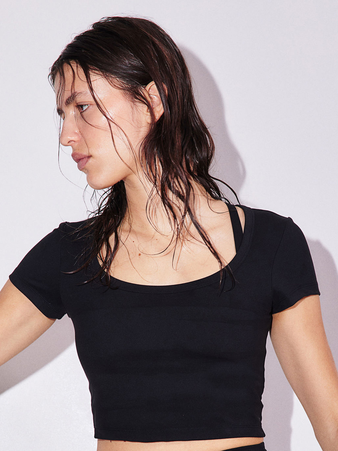

H&M DryMove Cropped Sports Top, Black