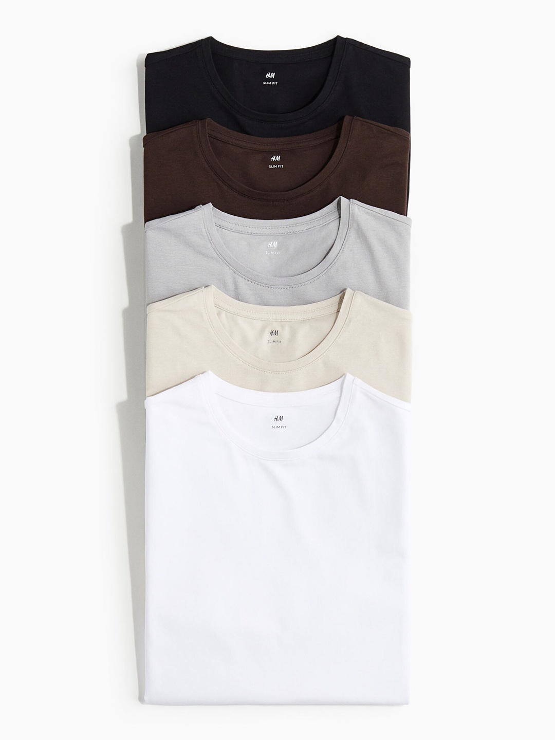 

H&M Men 5-Pack Slim Fit T-shirts, Brown