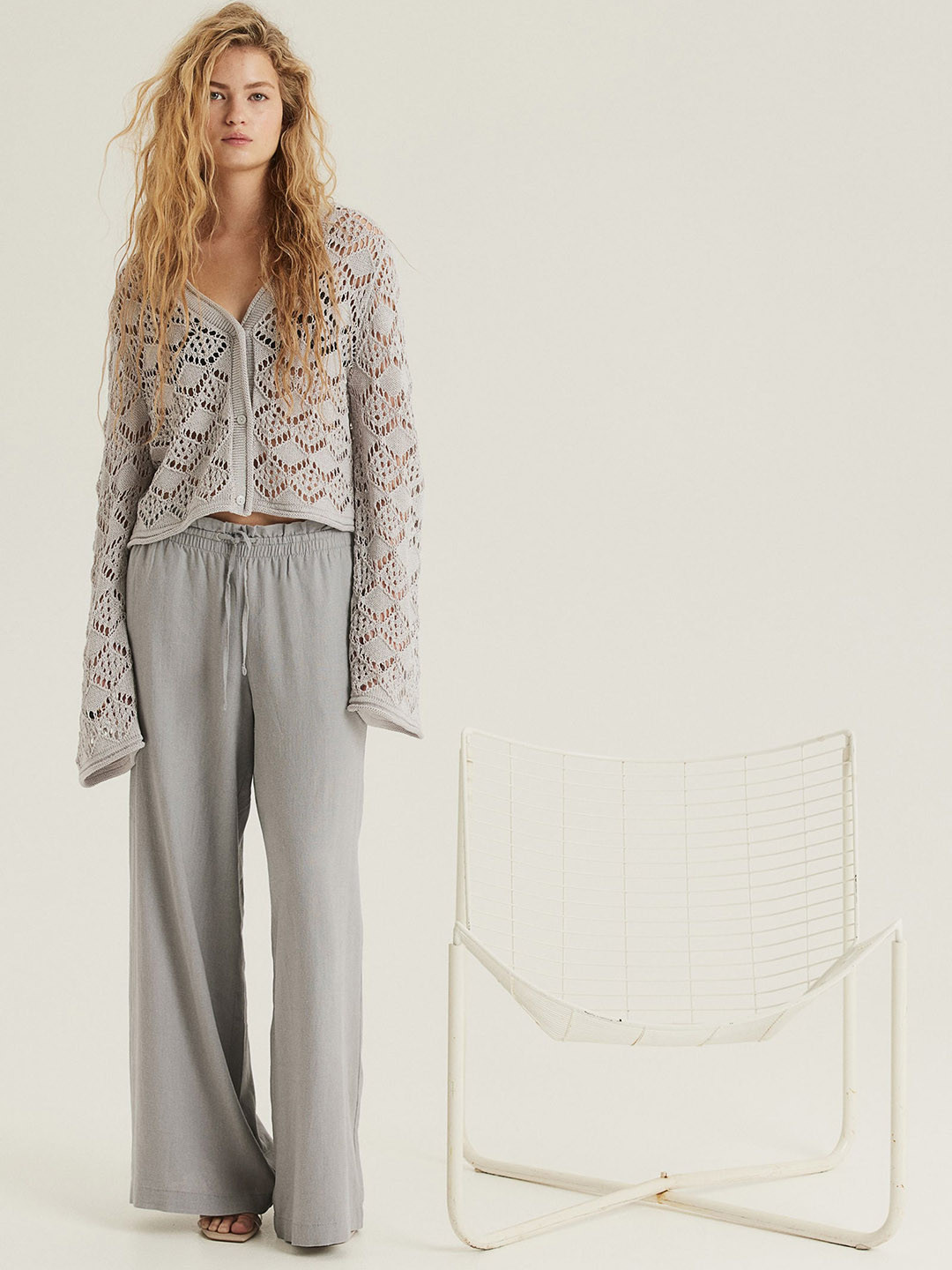 

H&M Women Linen-Blend Pull-On Trousers, Grey