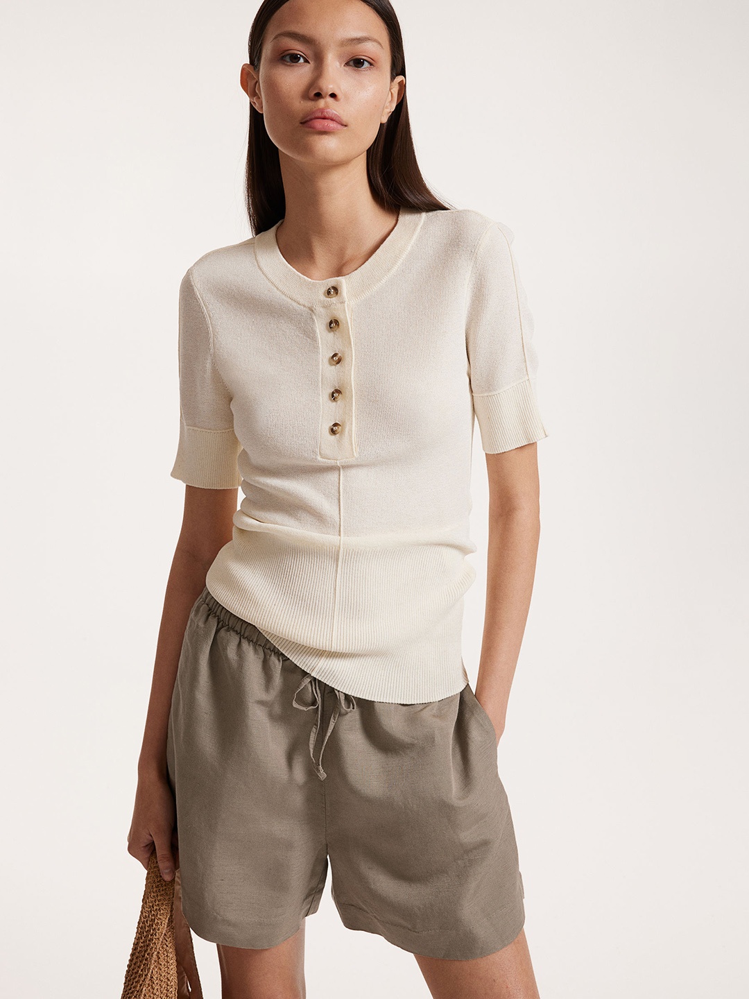 

H&M Women Linen-Blend Pull-On Shorts, Beige