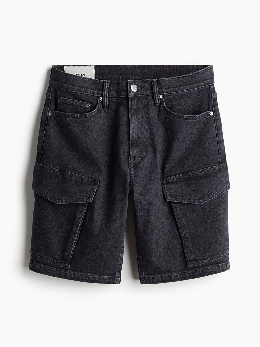 

H&M Men Slim Denim Cargo Shorts, Black