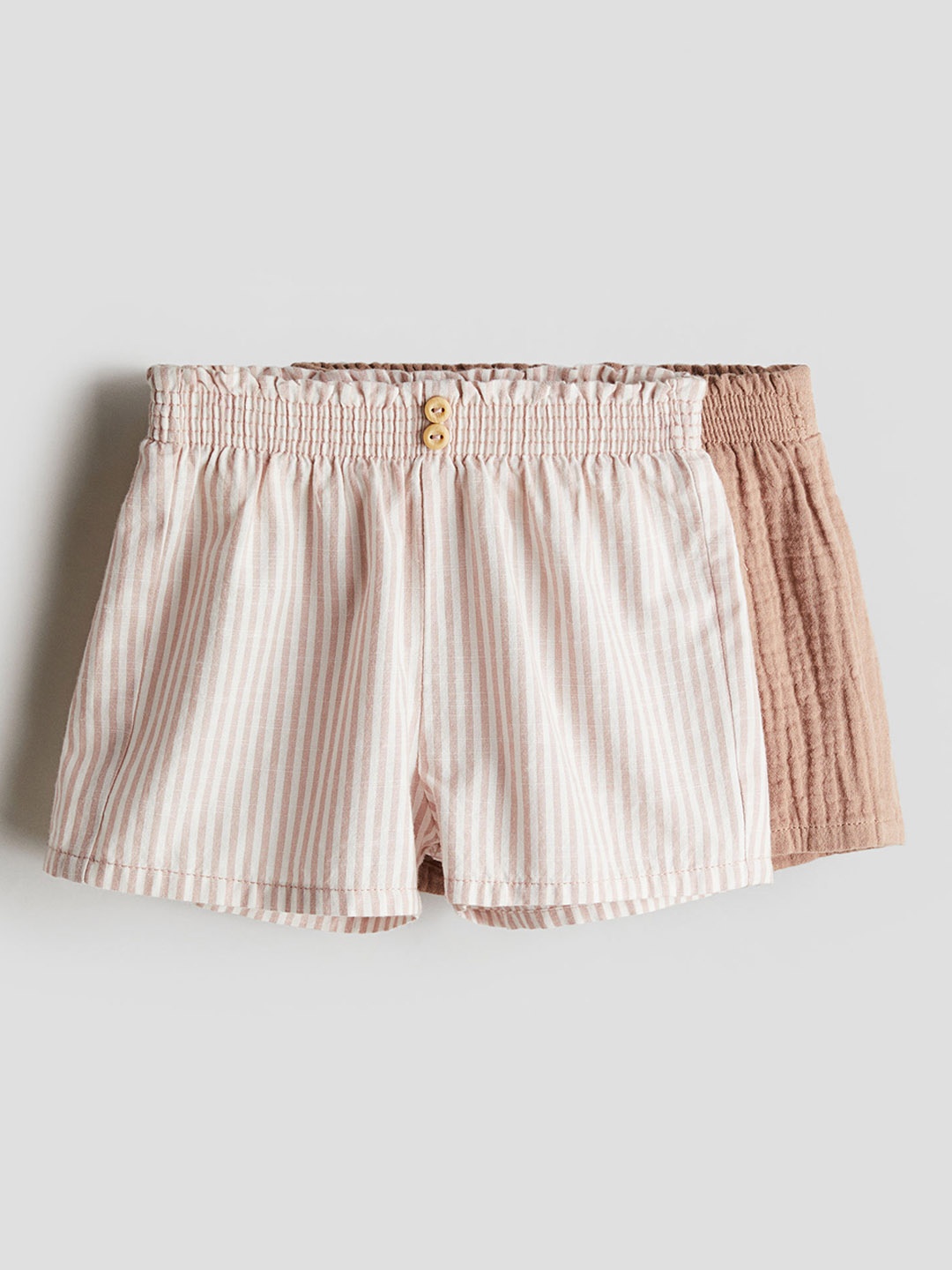 

H&M Girls Pure Cotton 2-Pack Smocked-Waist Shorts, Beige