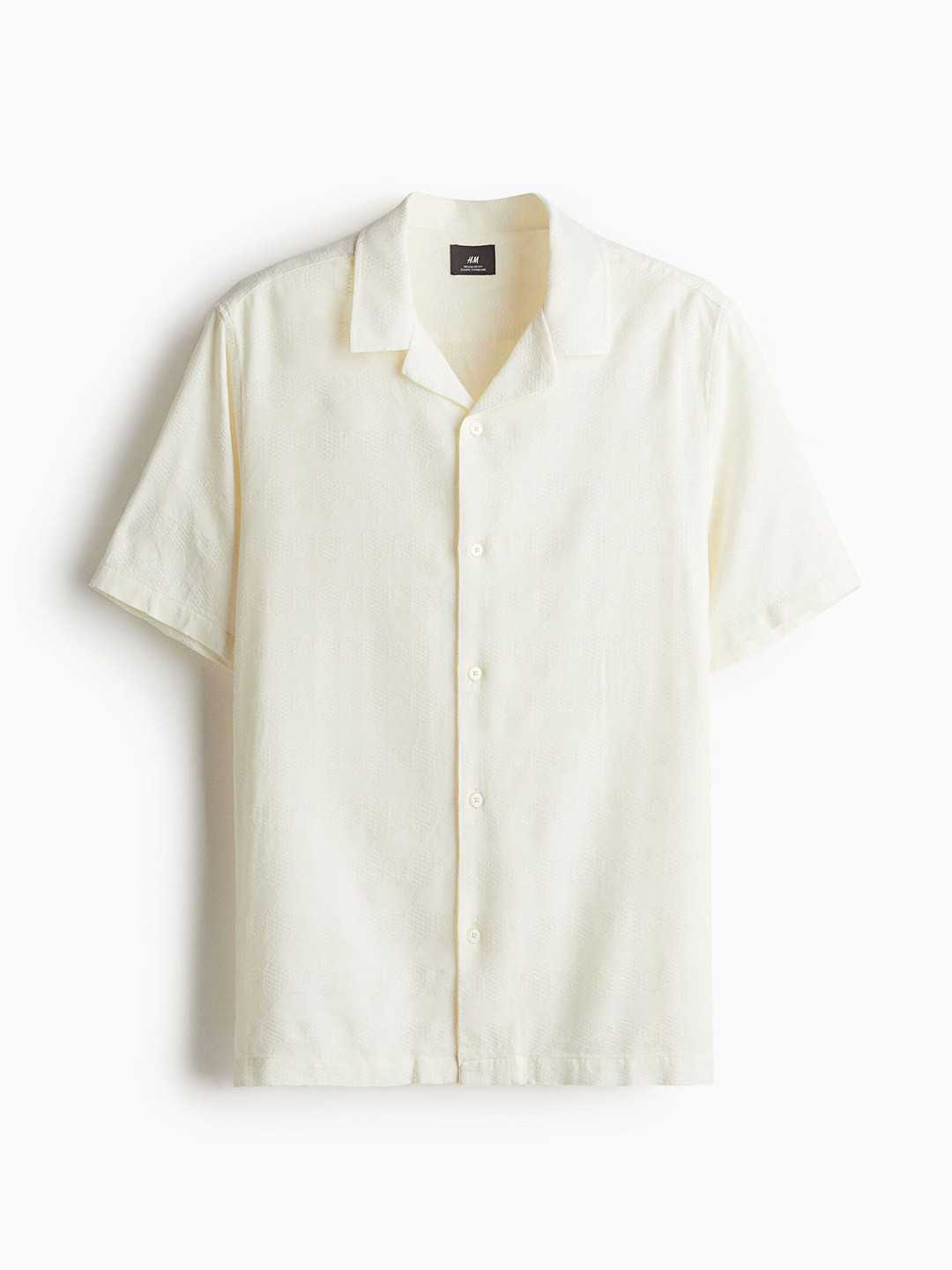 

H&M Men Regular Fit Jacquard-Weave Resort Shirt, White