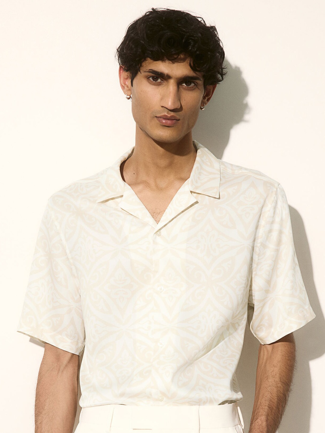 

H&M Regular Fit Lyocell Resort Shirt, Beige
