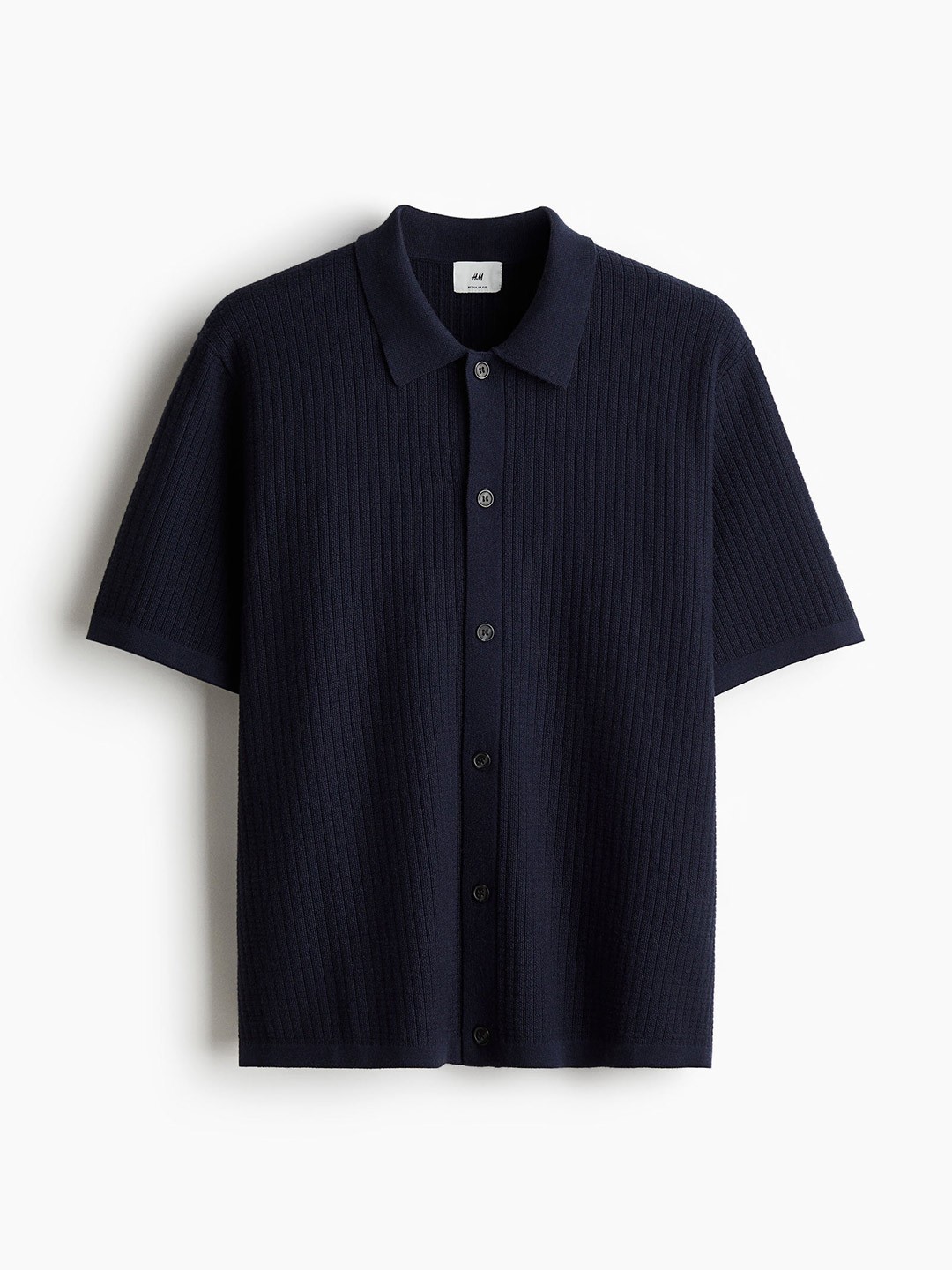 

H&M Men Regular Fit Rib-Knit Polo Shirt, Blue