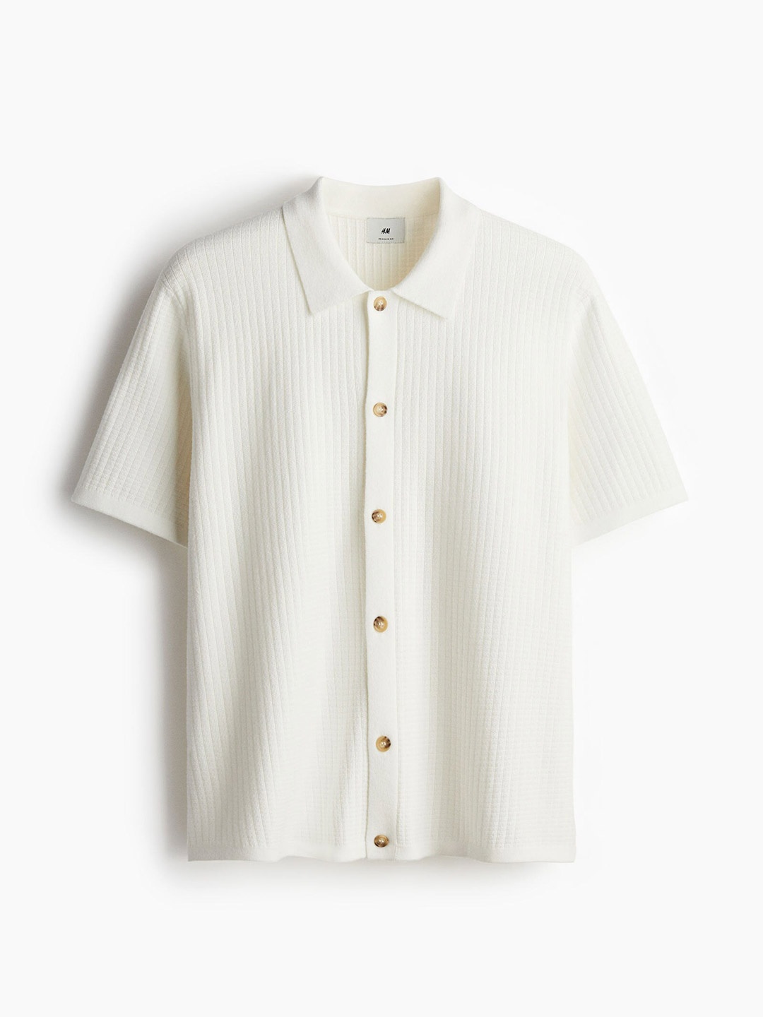 

H&M Men Regular Fit Rib-Knit Polo Shirt, White