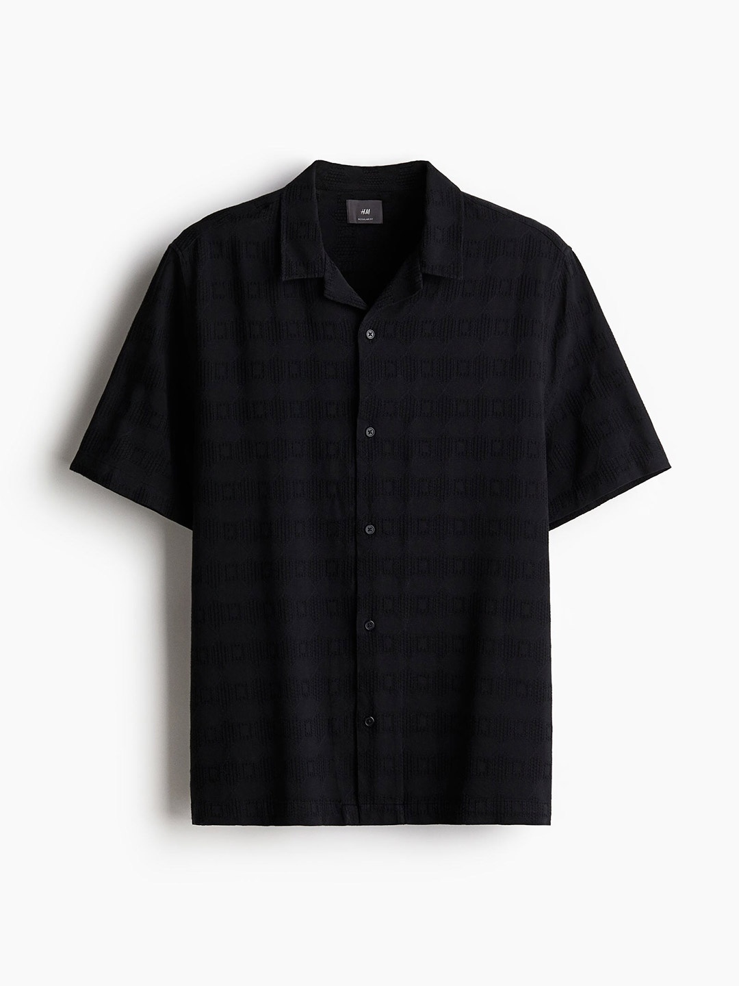 

H&M Men Regular Fit Jacquard-Weave Resort Shirt, Black