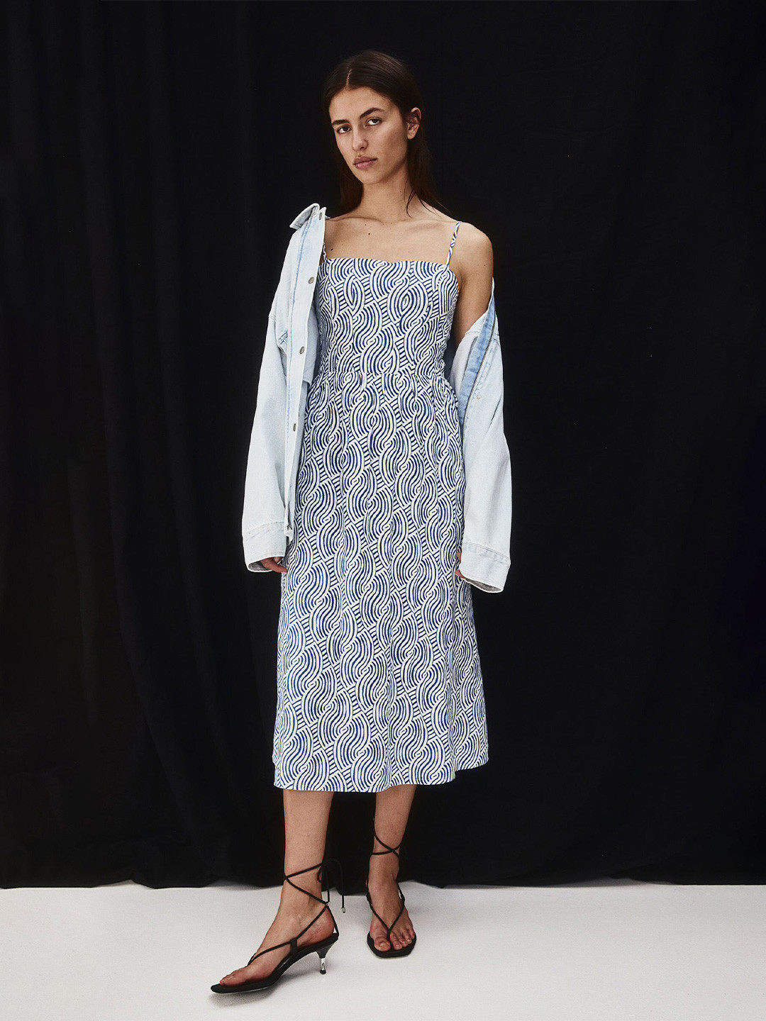 

H&M Linen-Blend Midi Dress, Blue