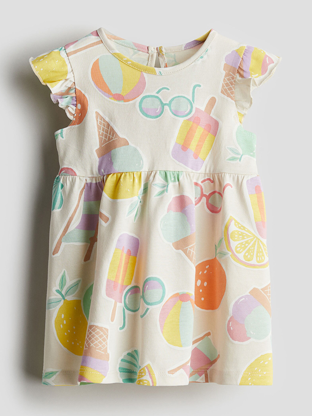 

H&M Girls Cotton Flounce-Trimmed Jersey Dress, White