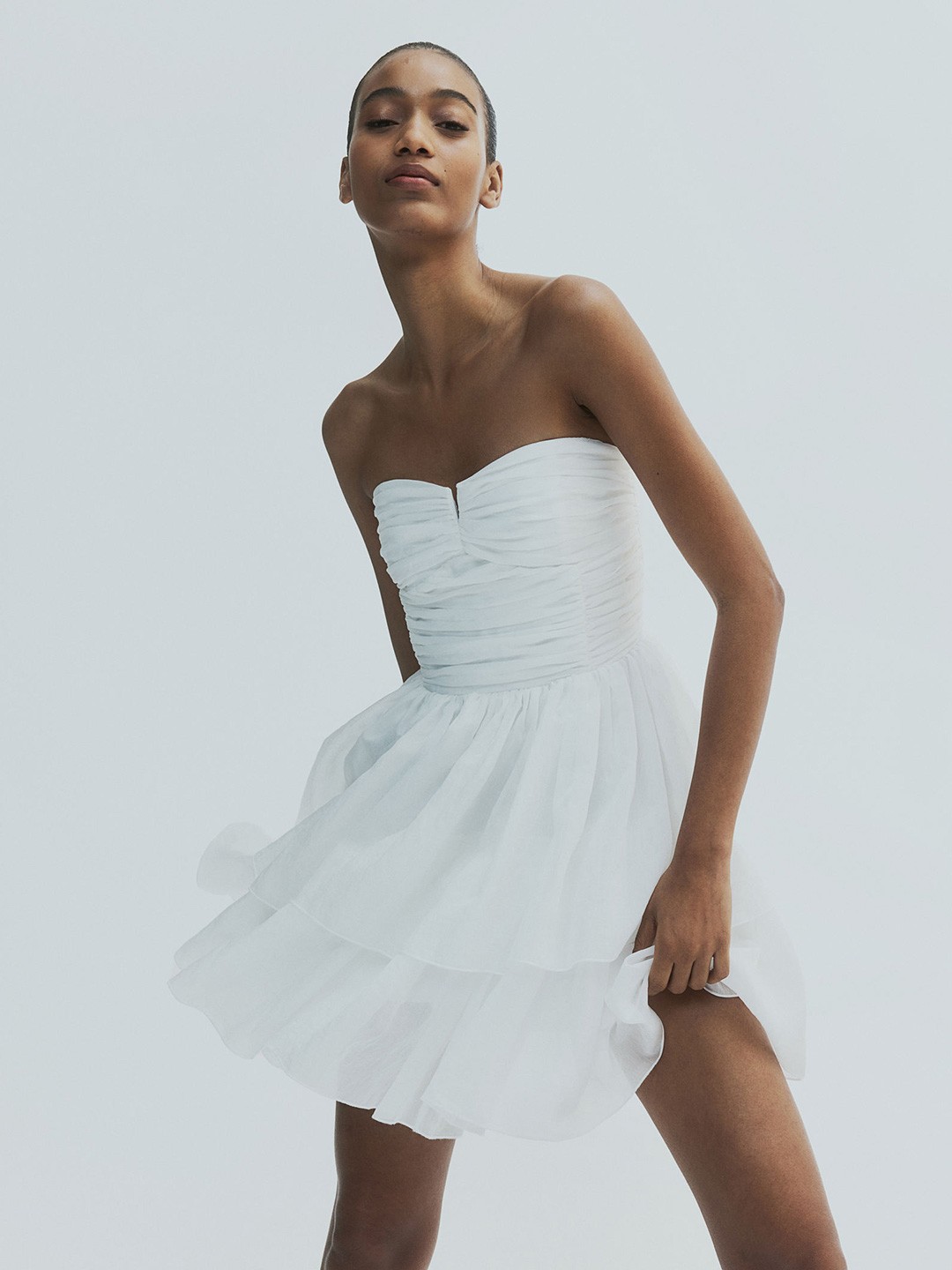 

H&M Flared-Skirt Bandeau Dress, White