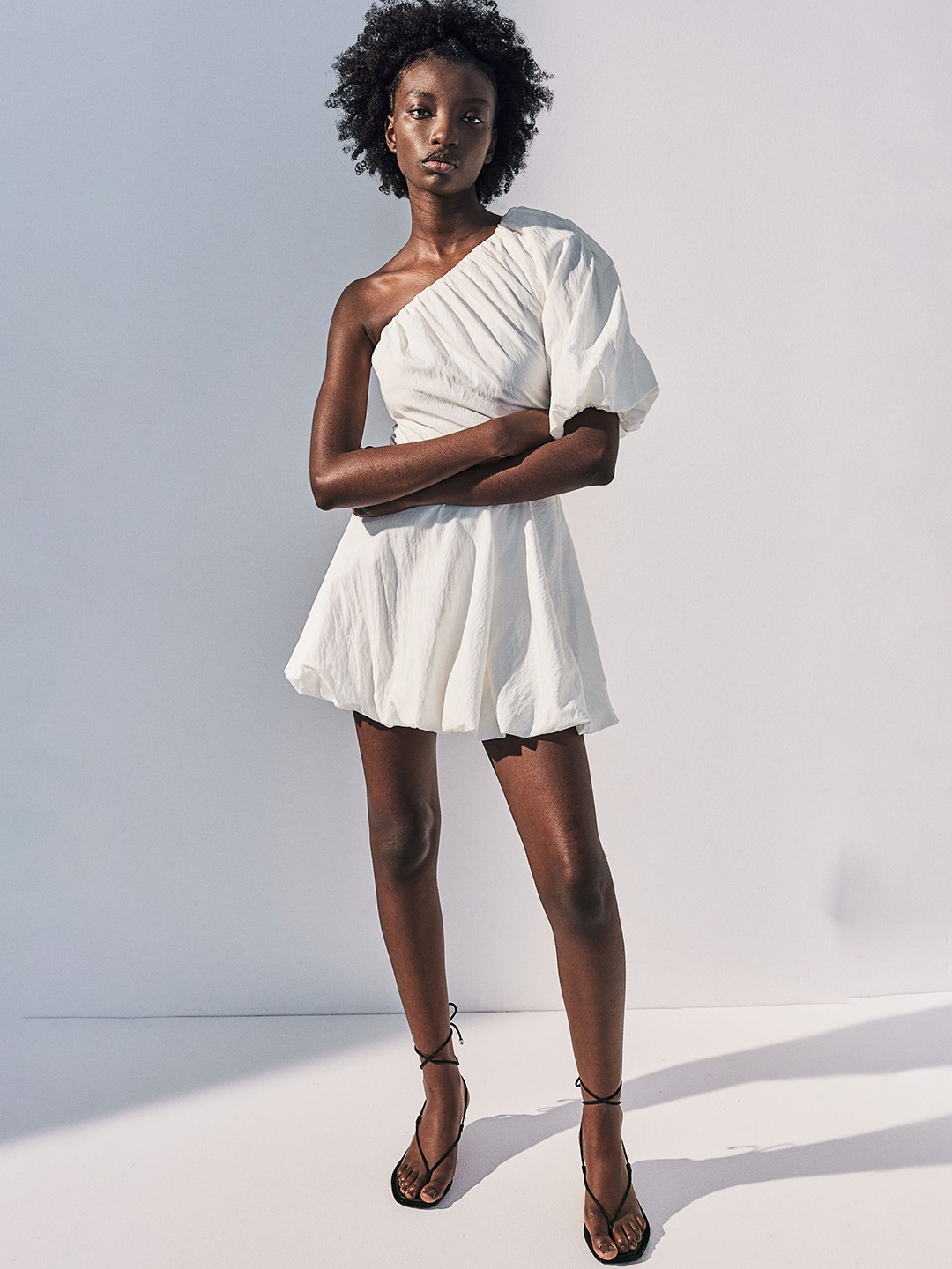 

H&M One-Shoulder Bubble-Hem Dress, White