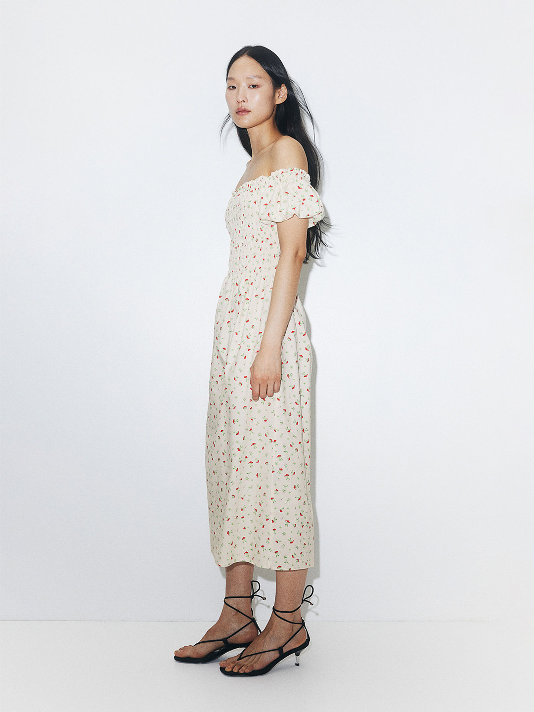 

H&M Off-The-Shoulder Poplin Dress, White