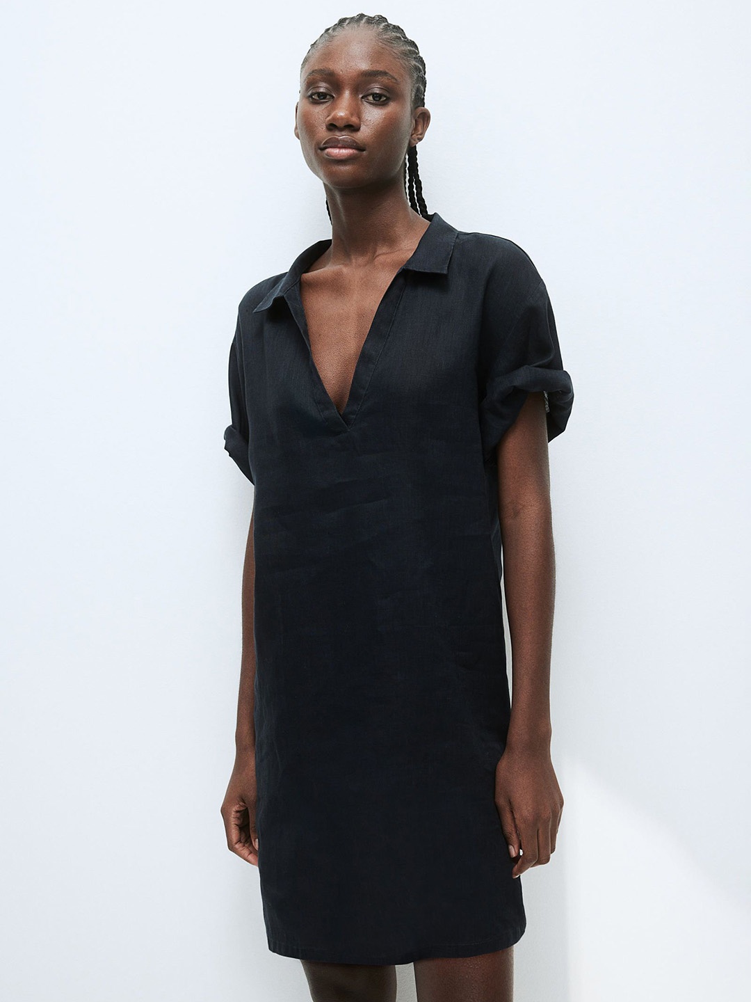 

H&M Collared Linen Tunic, Black