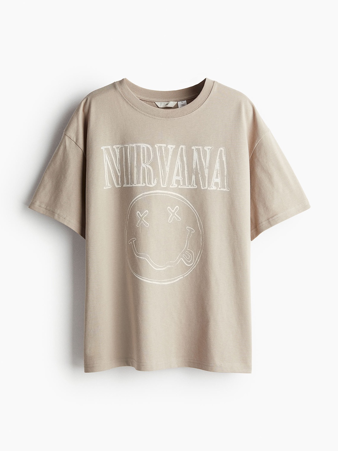 

H&M Women Pure Cotton Oversized Printed T-Shirt, Beige