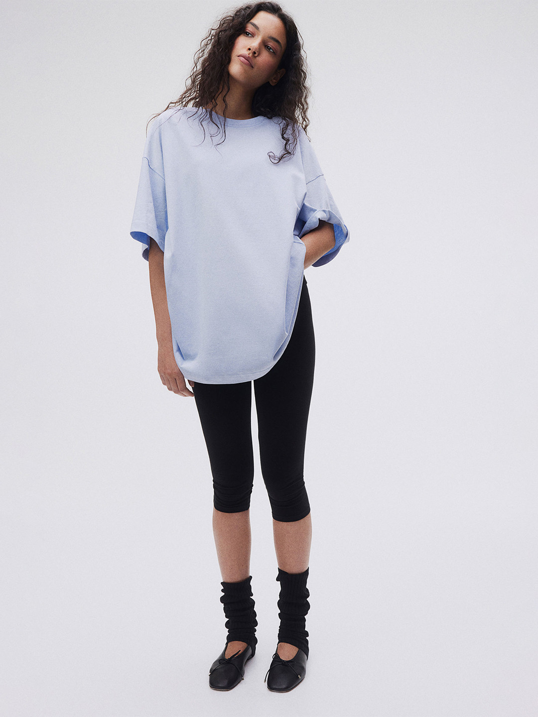

H&M Pure Cotton Oversized T-Shirt, Blue
