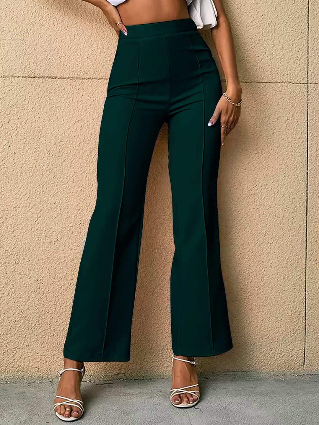 

Dream Beauty Fashion Women Mid Rise Easy Wash Parallel Trousers, Green