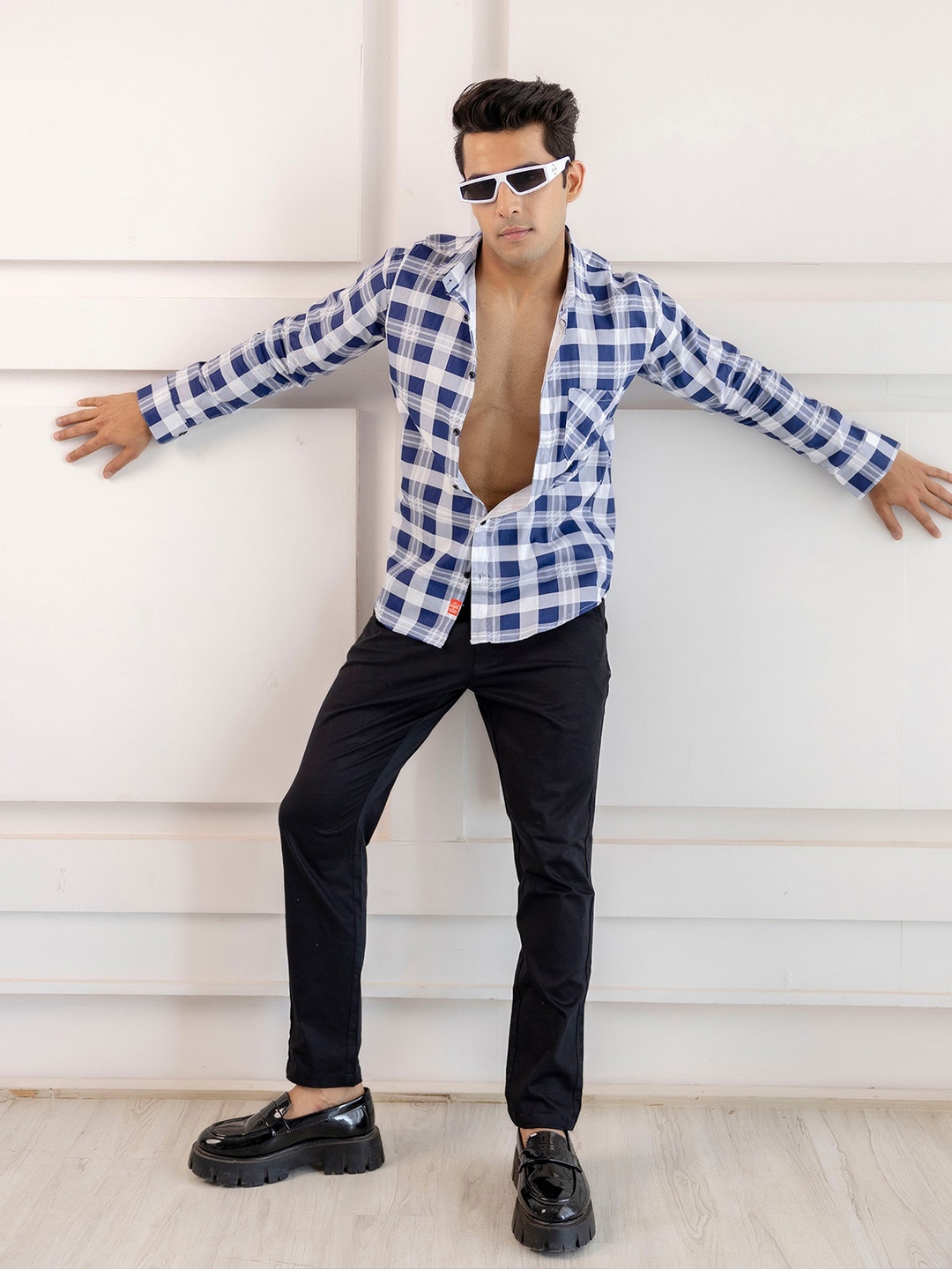 

SURHI Tartan Checked Cotton Relaxed Opaque Casual Shirt, Blue