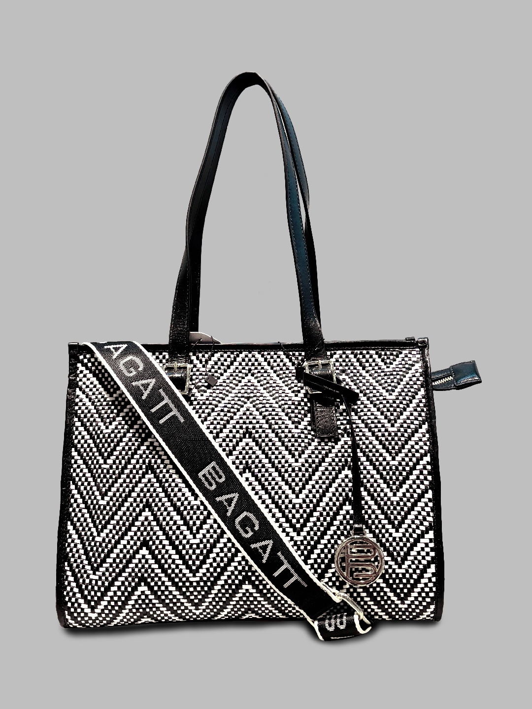 

BAGATT Geometric Textured Structured Leather Handheld Bag, Black
