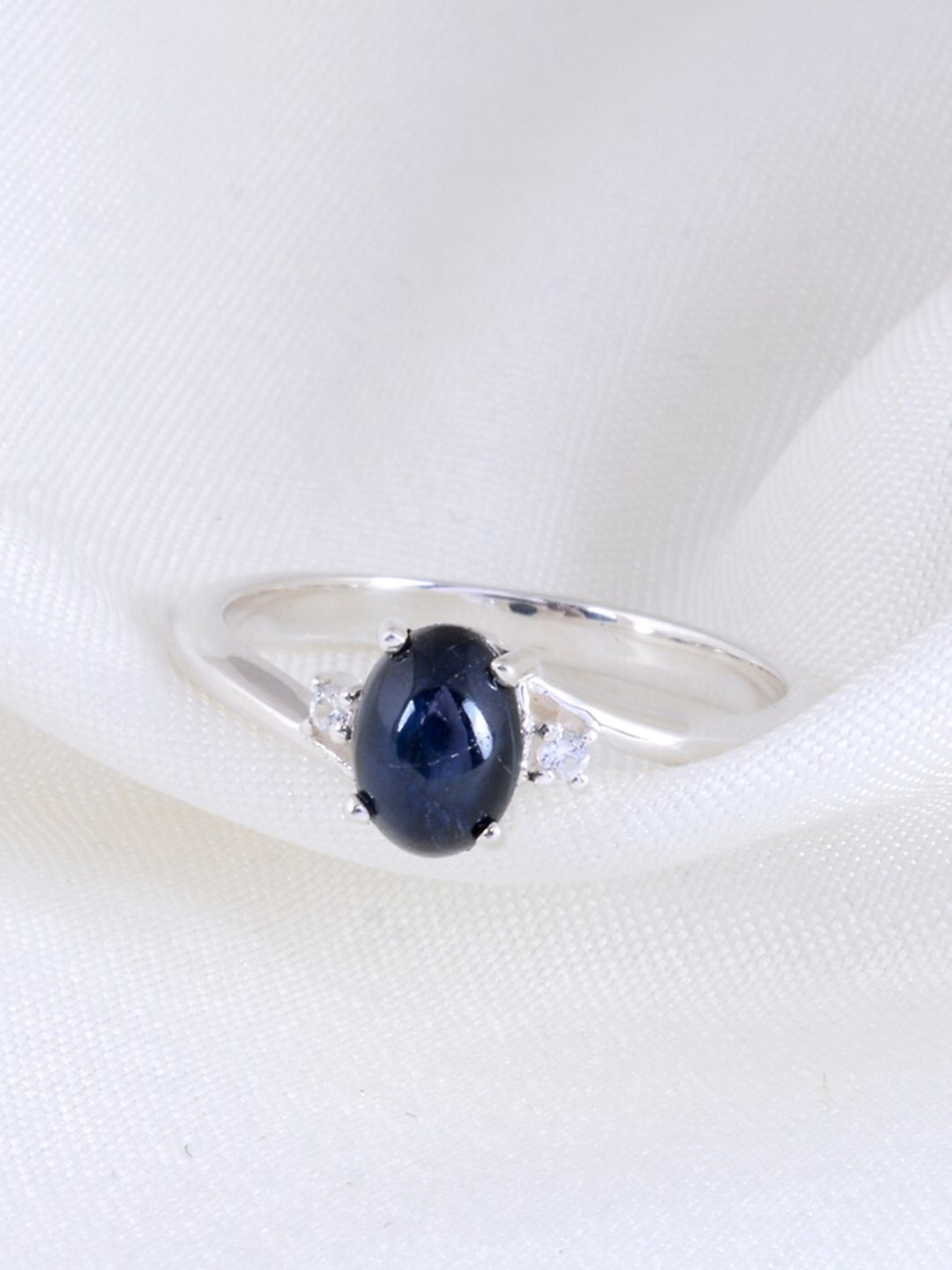 

HIFLYER JEWELS 92.5 Sterling Silver Sapphire Oval Gemstone Stone-Studded Finger Ring