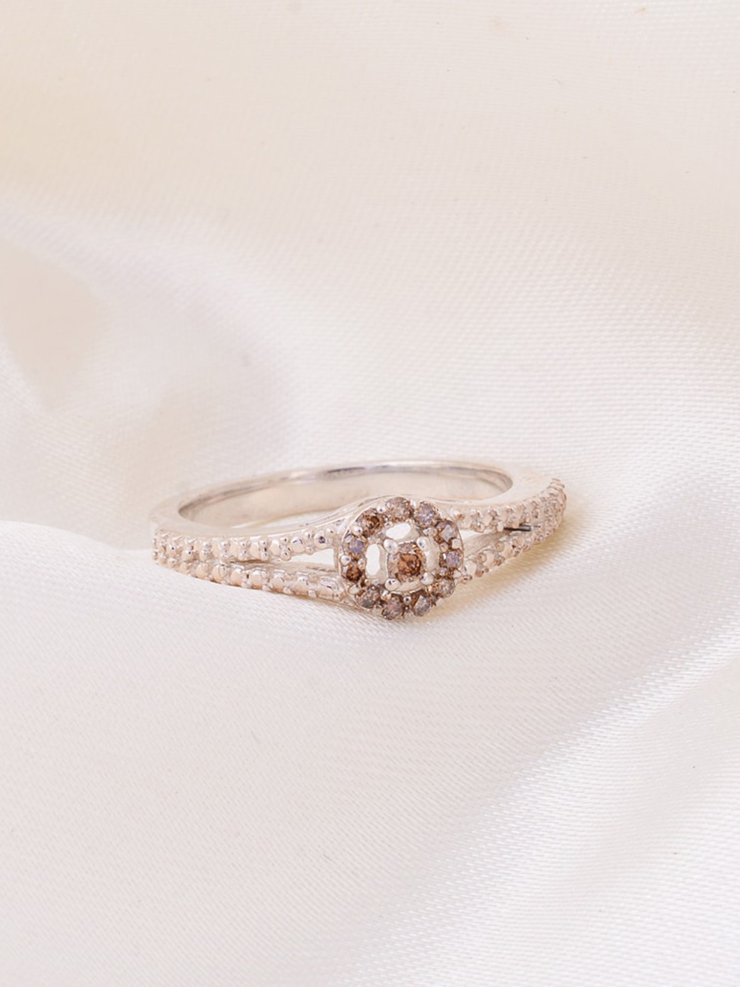 

HIFLYER JEWELS 925 Sterling Silver Champaign Diamond Gemstone Studded Ring