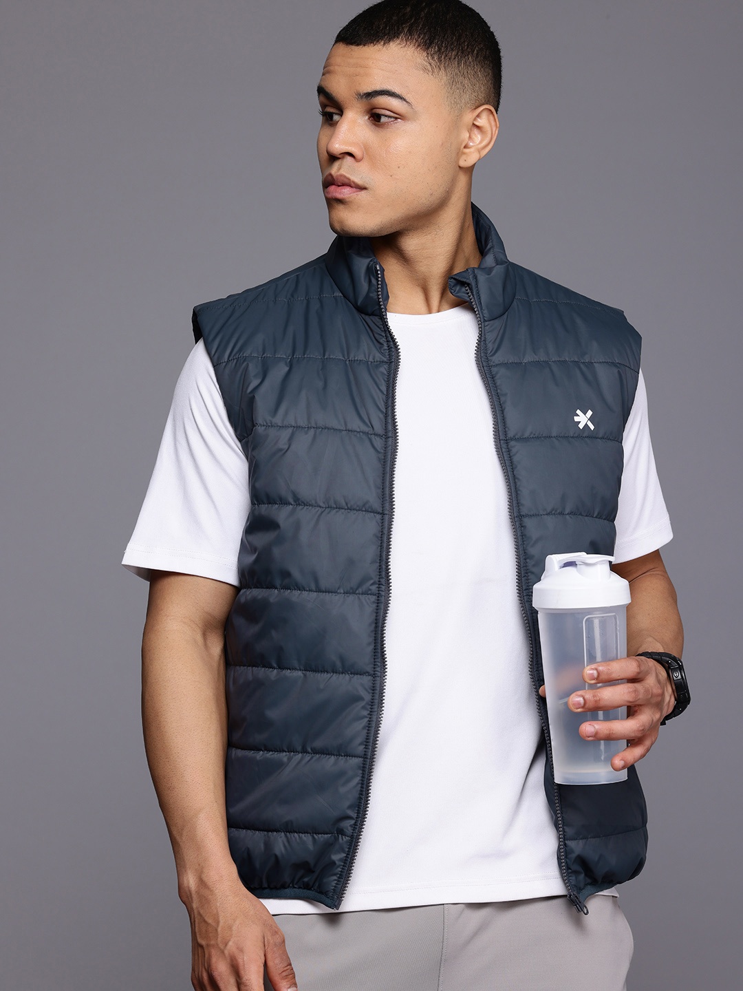 

HRX by Hrithik Roshan Rapid-Dry Longline Training Padded Gilet Jacket, Blue