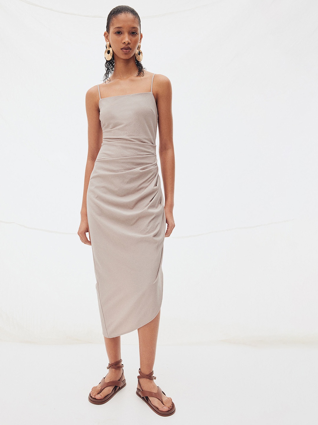 

H&M Draped Asymmetric Dress, Beige