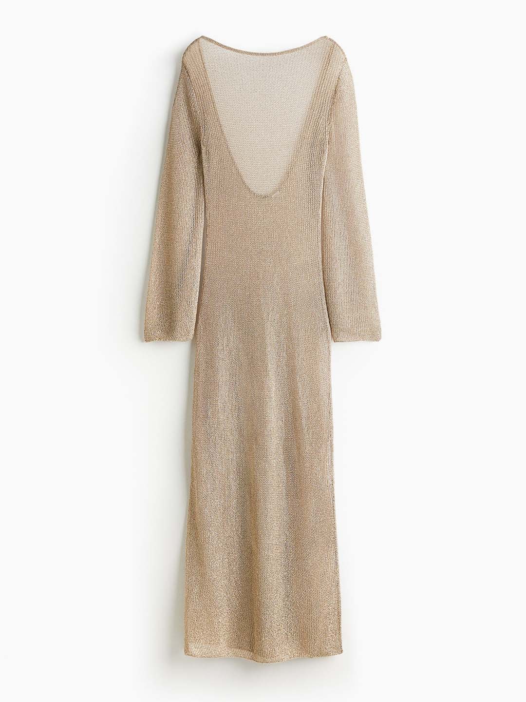 

H&M Glittery Low-Back Rib-Knit Dress, Beige