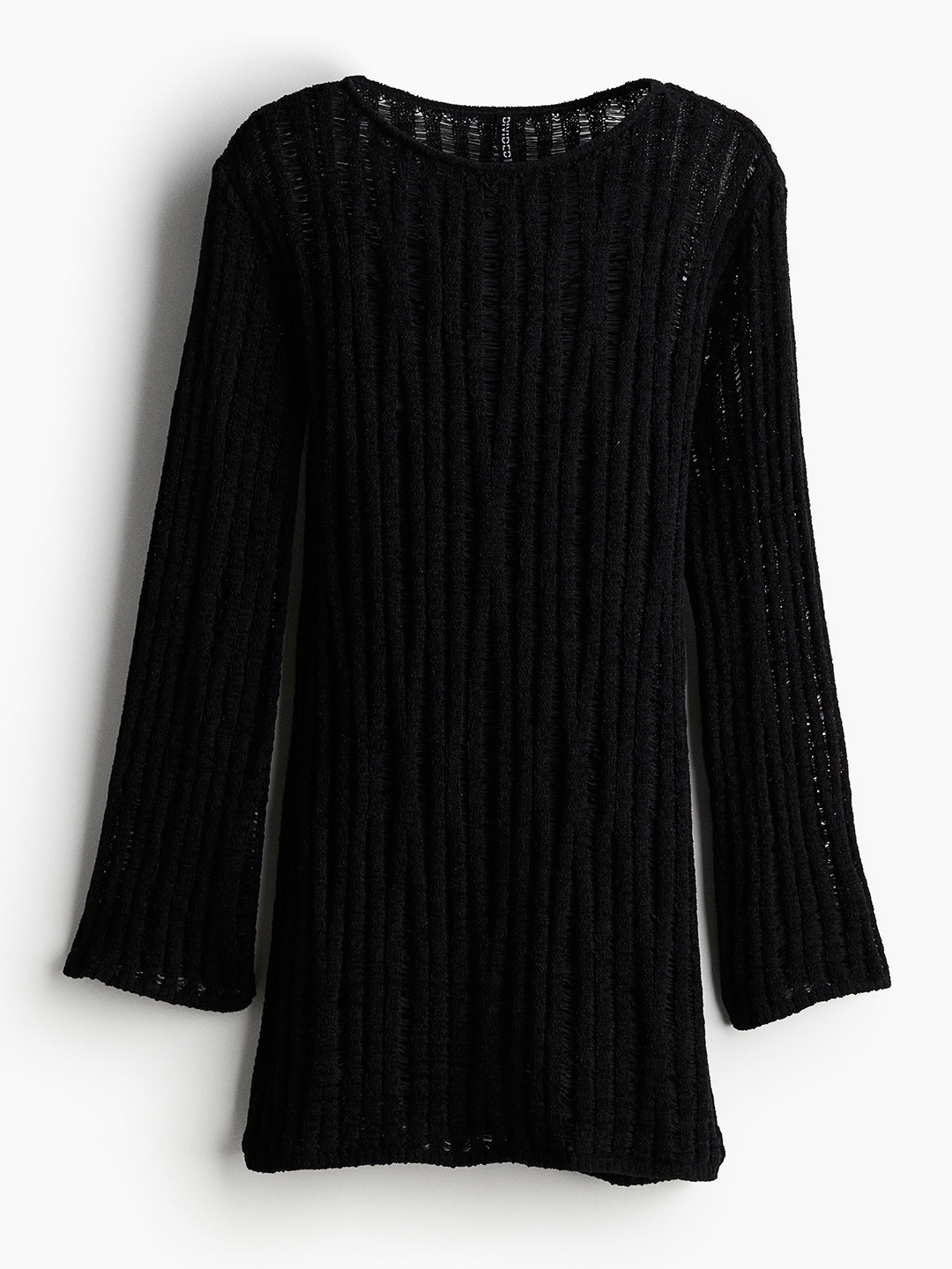 

H&M Ladder-Stitch-Look Knitted Mini Dress, Black