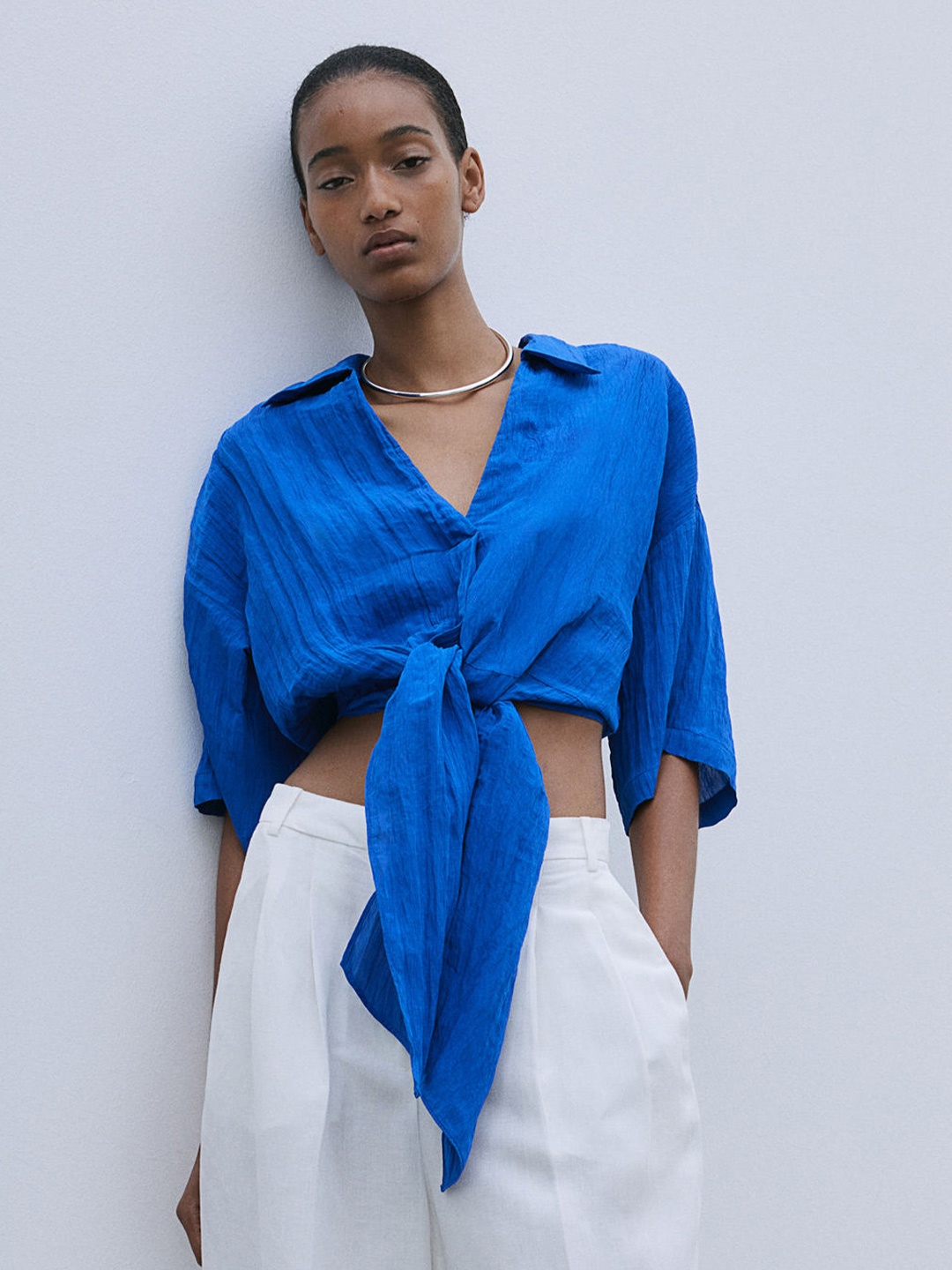 

H&M Tie-Detail Blouse, Blue