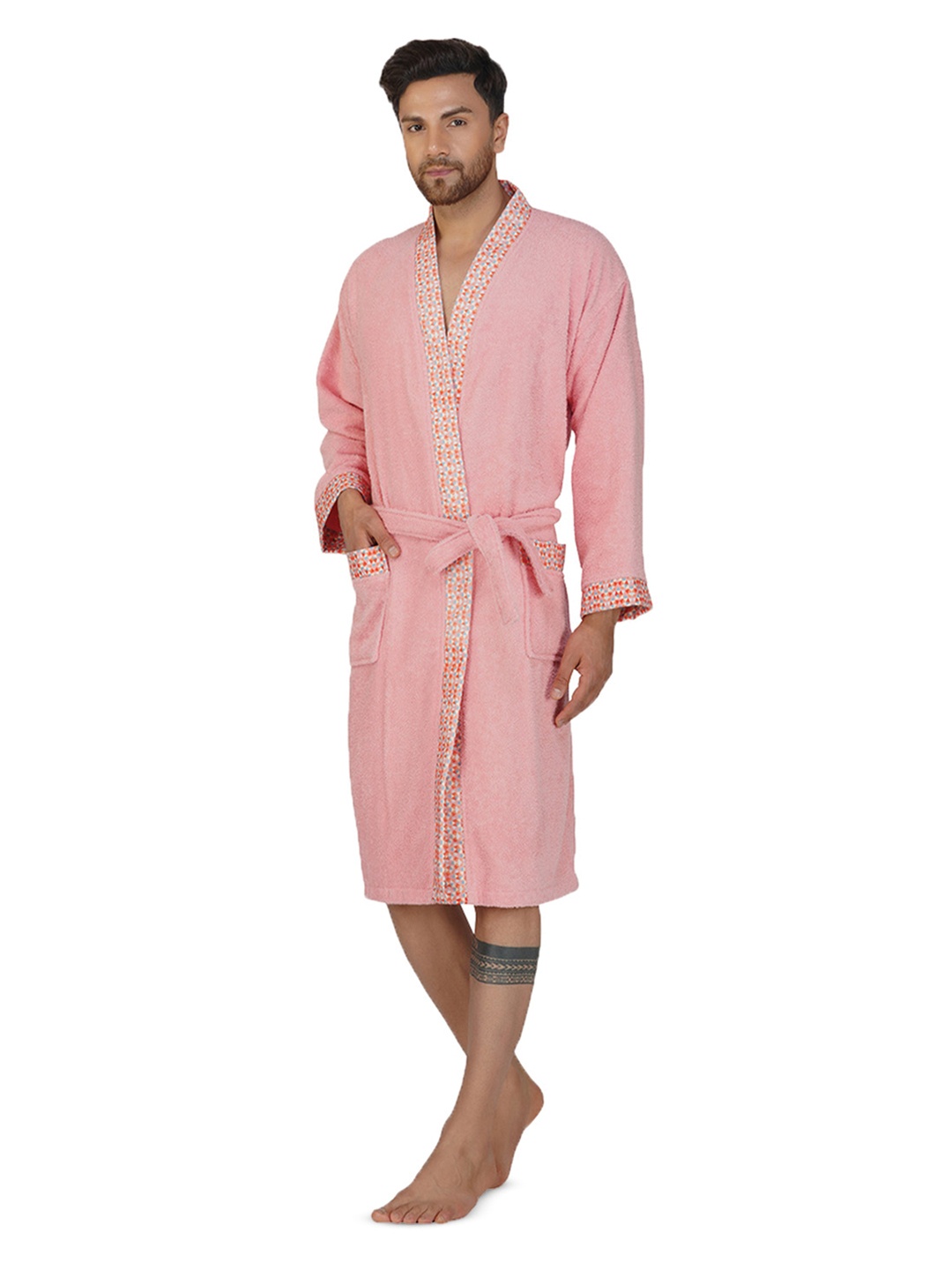

RANGOLI Men Sakura Pure Cotton Bathrobe, Peach