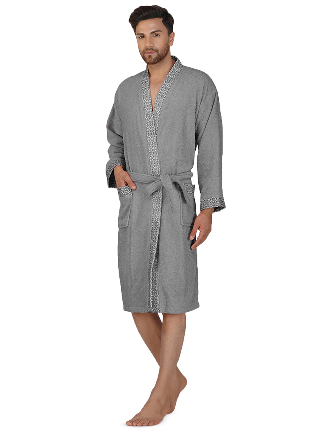 

RANGOLI Women Sakura Pure Cotton Bathrobe, Grey