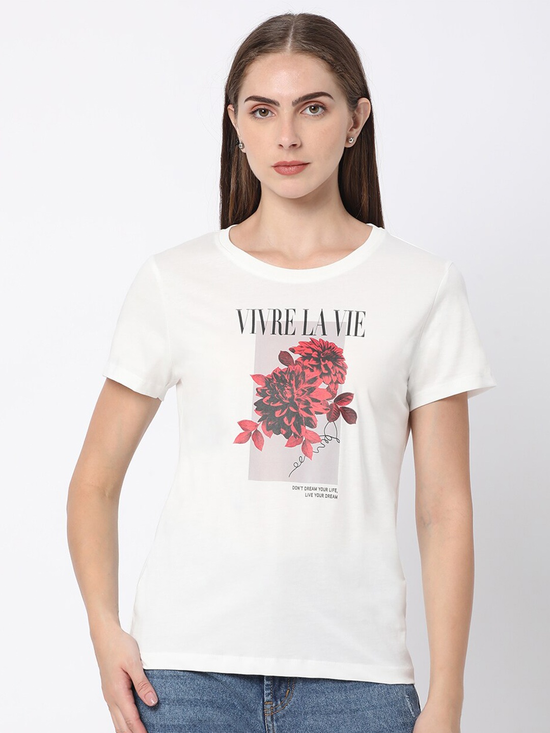 

R&B Women Typography Printed T-shirt, White